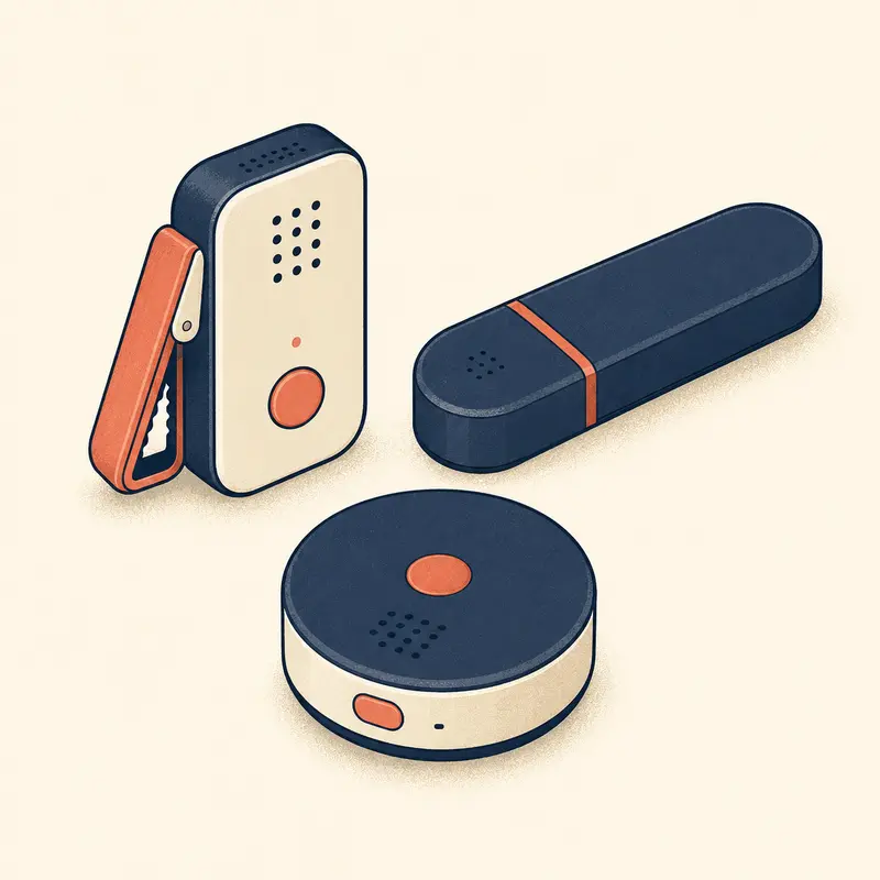 Stilisierte Grafik verschiedener Mini- und Spezialrecorder-Bauformen