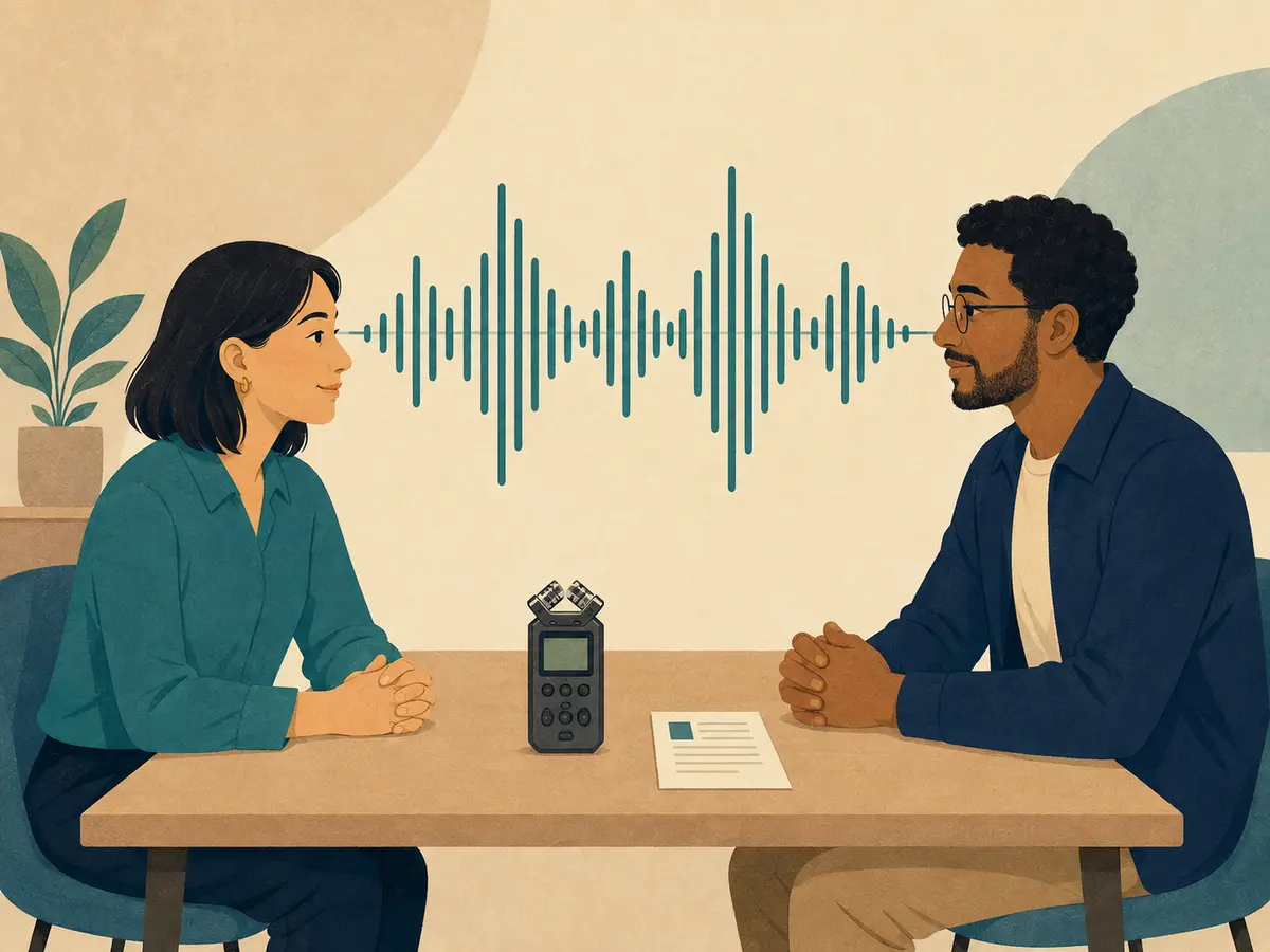 Illustration eines offen aufgezeichneten Interviews mit erhaltener Originalaufnahme